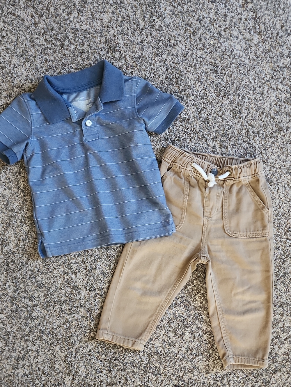 Cat & Jack Blue Stripe Polo with Tan Jogger Pants Set - Boys 18 Months